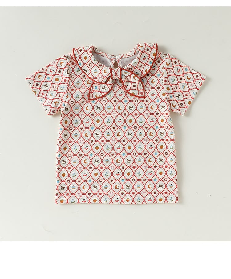Doll Collar Cotton T-shirt リボン襟付き 半袖 カットソー【mh0012768】 Beitaoya 半袖Tシャツ