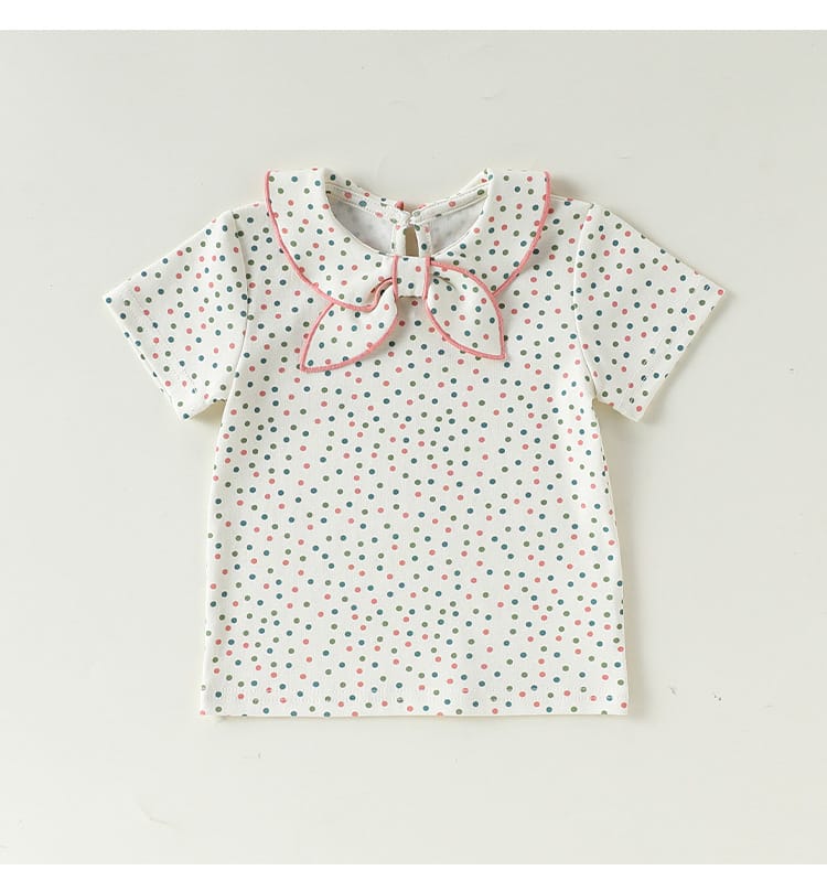 Doll Collar Cotton T-shirt リボン襟付き 半袖 カットソー【mh0012768】 Beitaoya 半袖Tシャツ