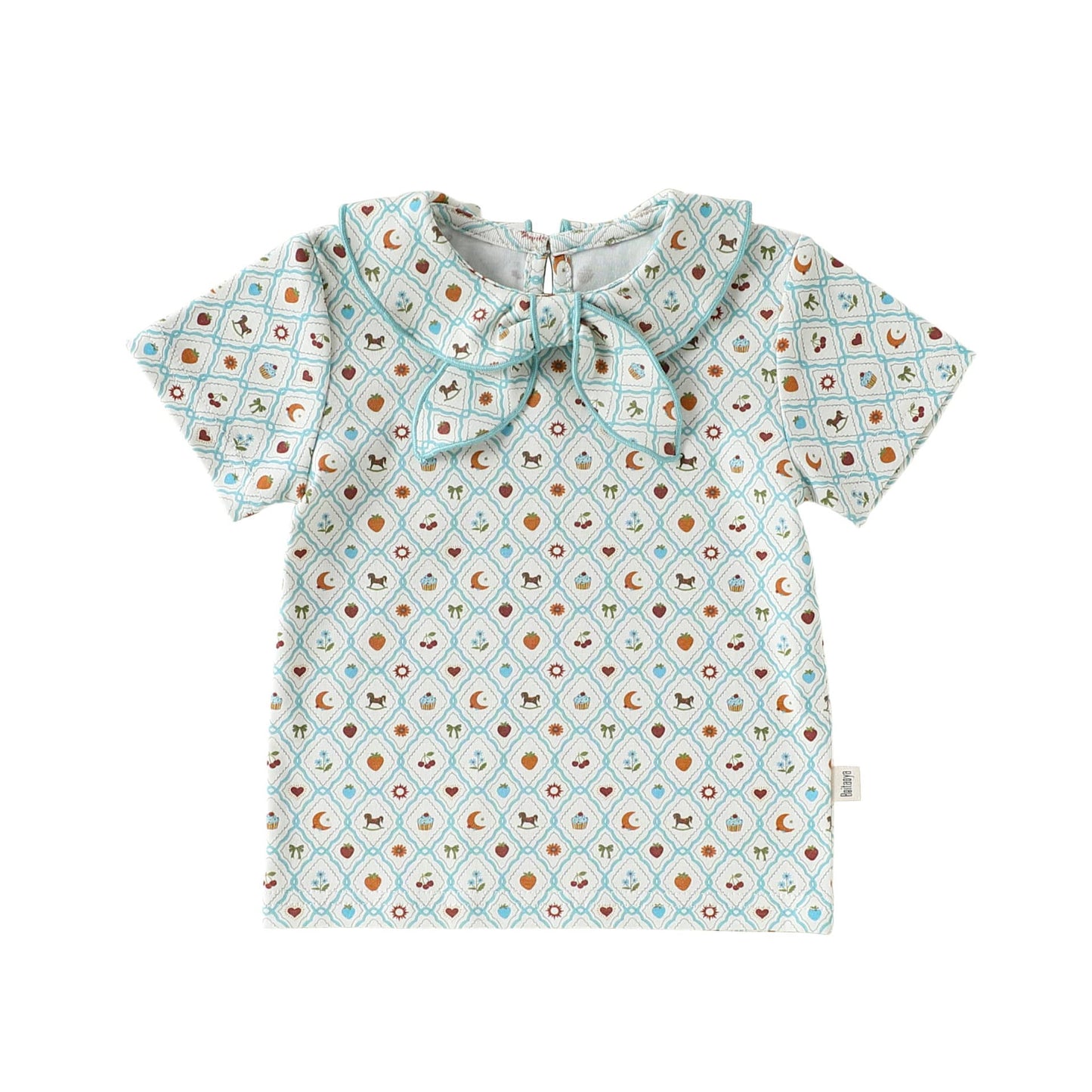 Doll Collar Cotton T-shirt リボン襟付き 半袖 カットソー【mh0012768】 Beitaoya 半袖Tシャツ