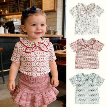 Doll Collar Cotton T-shirt リボン襟付き 半袖 カットソー【mh0012768】 Beitaoya 半袖Tシャツ