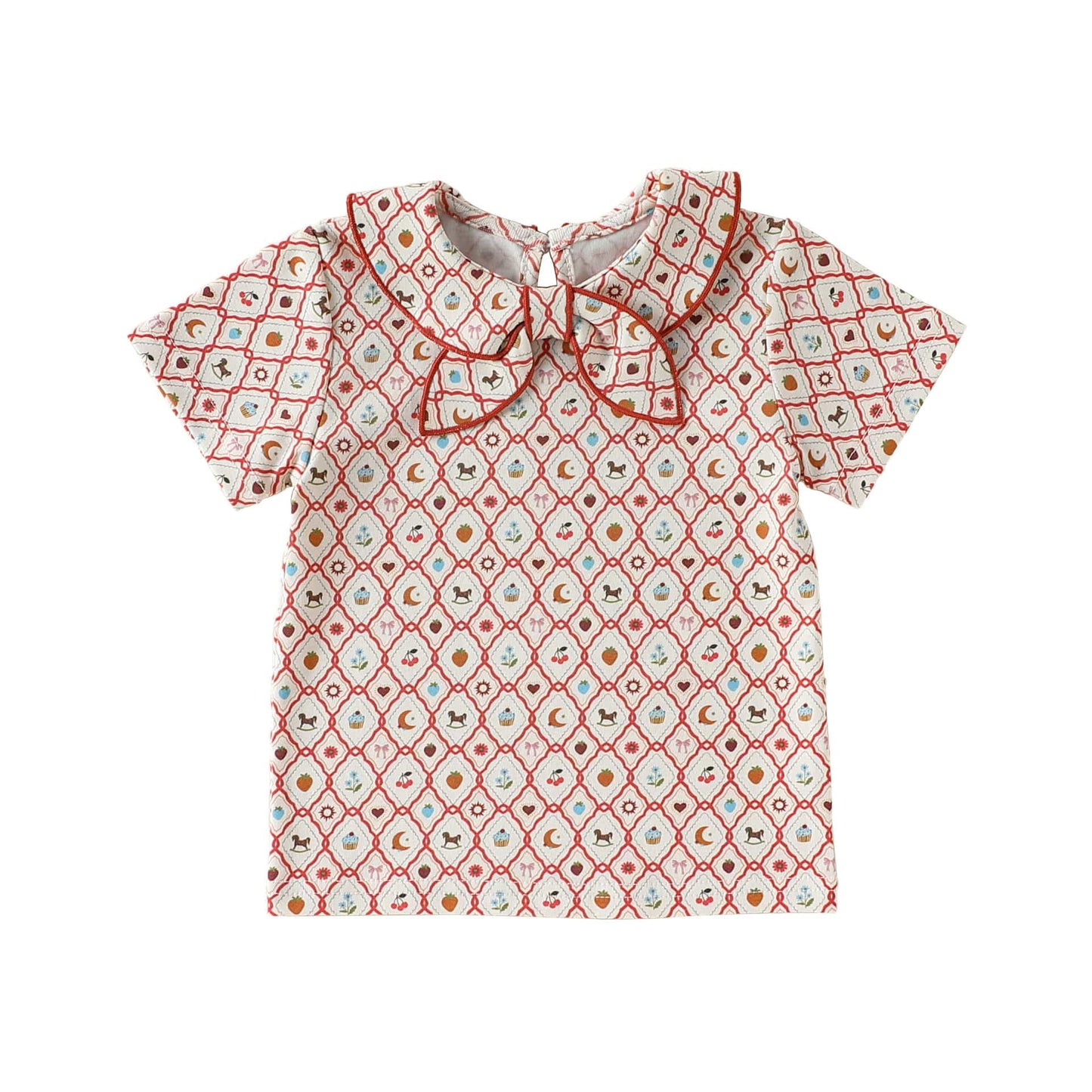 Doll Collar Cotton T-shirt リボン襟付き 半袖 カットソー【mh0012768】 Red / 73cm Beitaoya 半袖Tシャツ