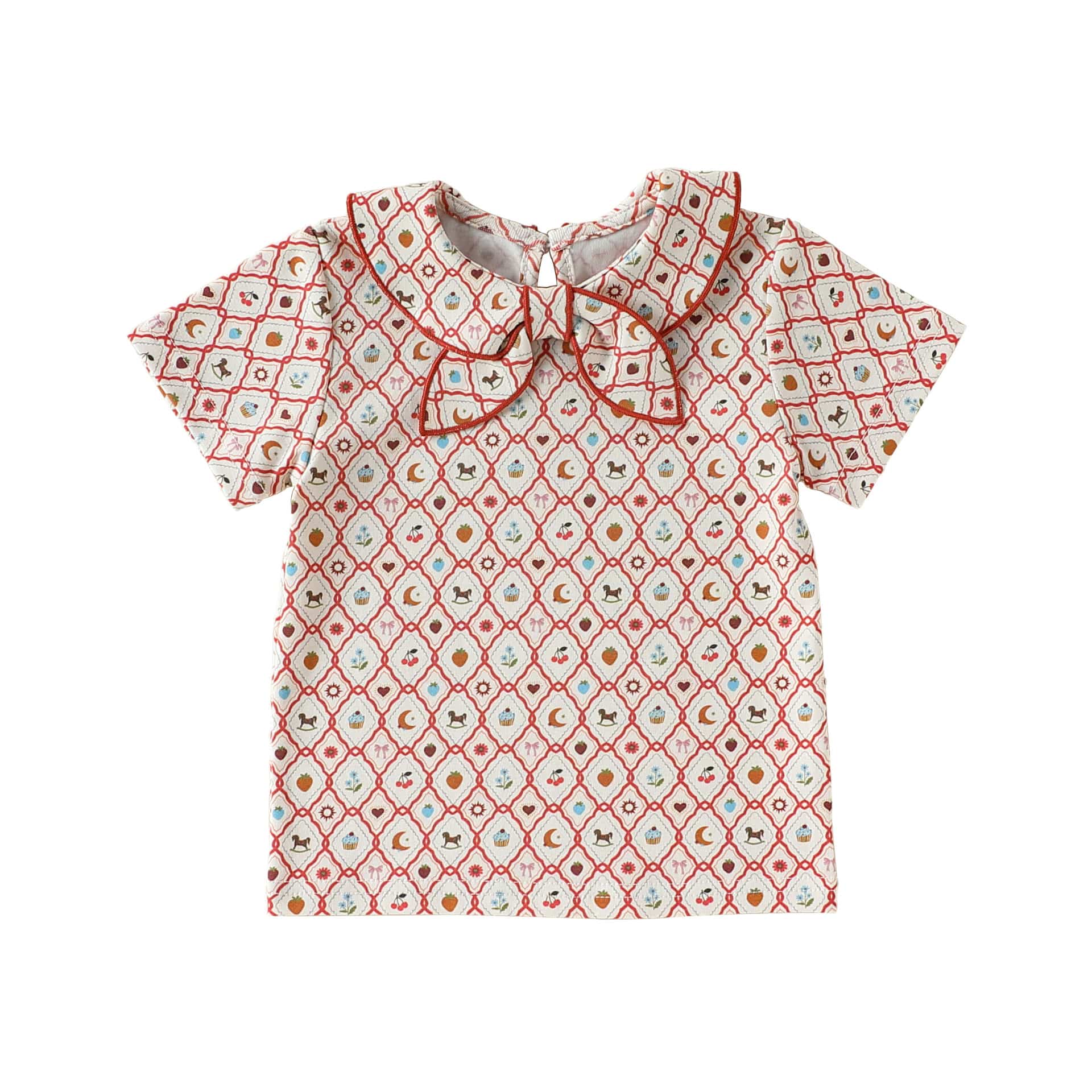 Doll Collar Cotton T-shirt リボン襟付き 半袖 カットソー【mh0012768】 Red / 73cm Beitaoya 半袖Tシャツ