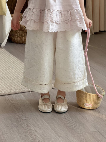 Dot Lace Cropped Wide Pants ドット 水玉 レース クロップドパンツ【mh0012759】 White / 90cm MaiTianJi ロングパンツ・スウェットパンツ