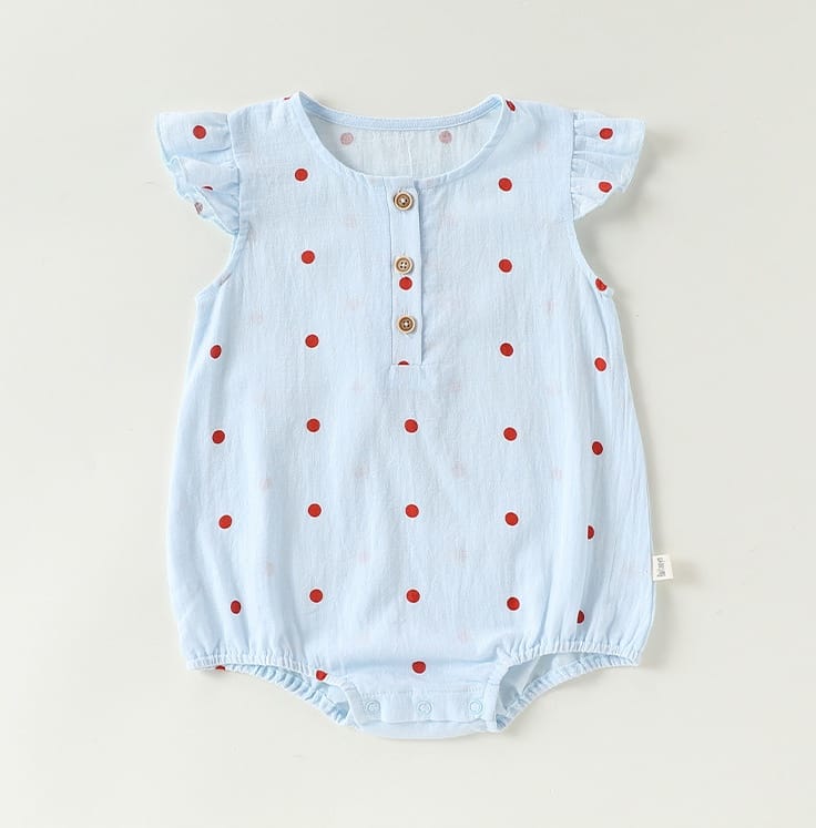 Dot Print Cotton Romper ガーゼ ドット 半袖ロンパース【mh0013040】 Beitaoya 半袖ロンパース