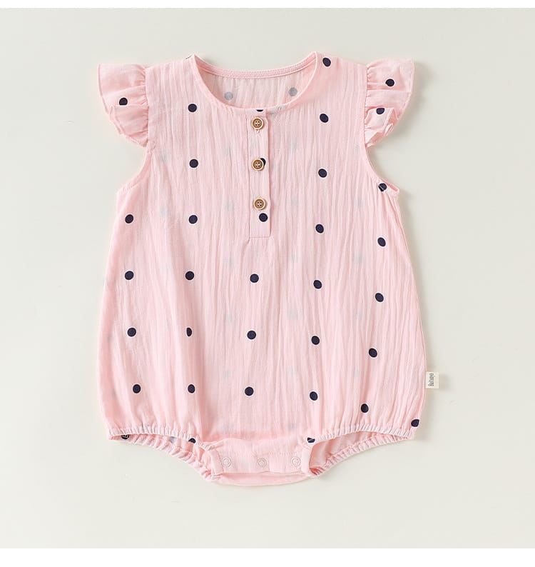 Dot Print Cotton Romper ガーゼ ドット 半袖ロンパース【mh0013040】 Beitaoya 半袖ロンパース