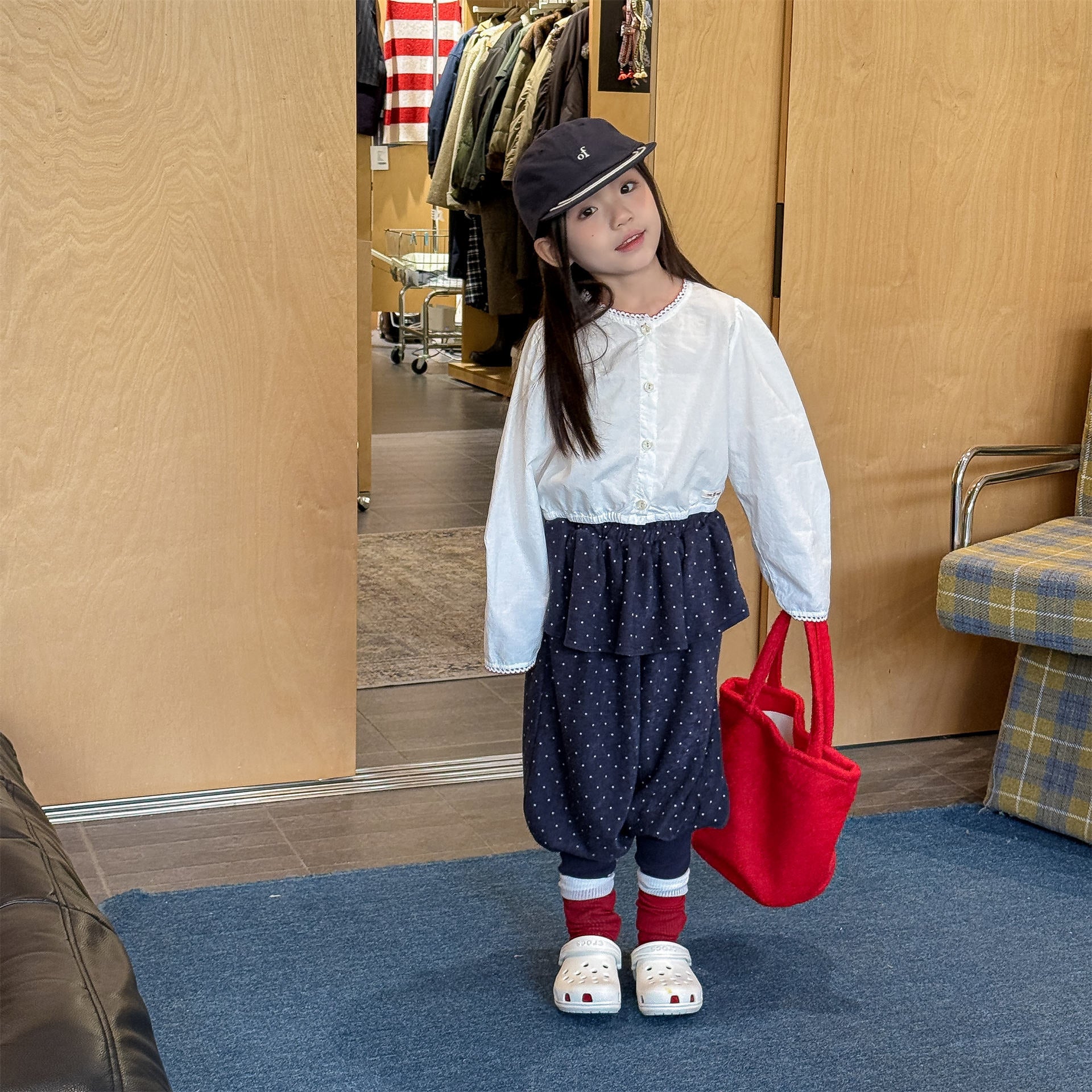 Dot Ruffle Cotton Harem Pants ドット ラッフル スウェットパンツ【mh0012447】 ADbaby ロングパンツ・スウェットパンツ