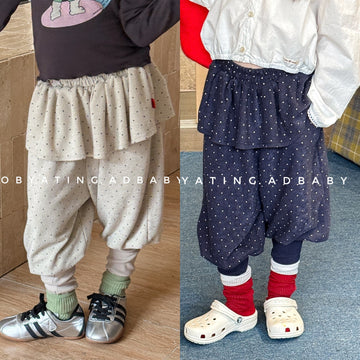 Dot Ruffle Cotton Harem Pants ドット ラッフル スウェットパンツ【mh0012447】 ADbaby ロングパンツ・スウェットパンツ