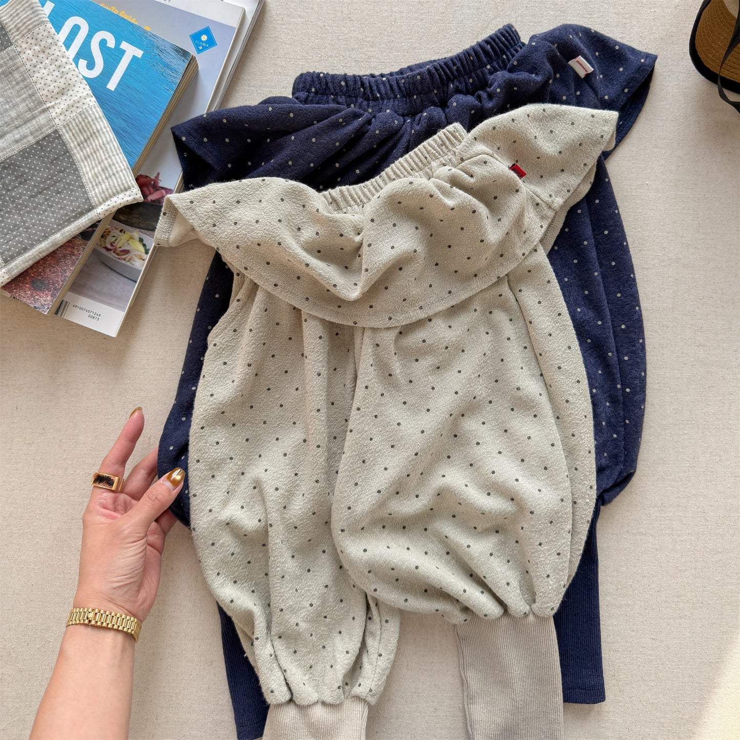 Dot Ruffle Cotton Harem Pants ドット ラッフル スウェットパンツ【mh0012447】 ADbaby ロングパンツ・スウェットパンツ