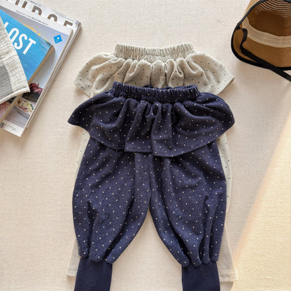 Dot Ruffle Cotton Harem Pants ドット ラッフル スウェットパンツ【mh0012447】 ADbaby ロングパンツ・スウェットパンツ