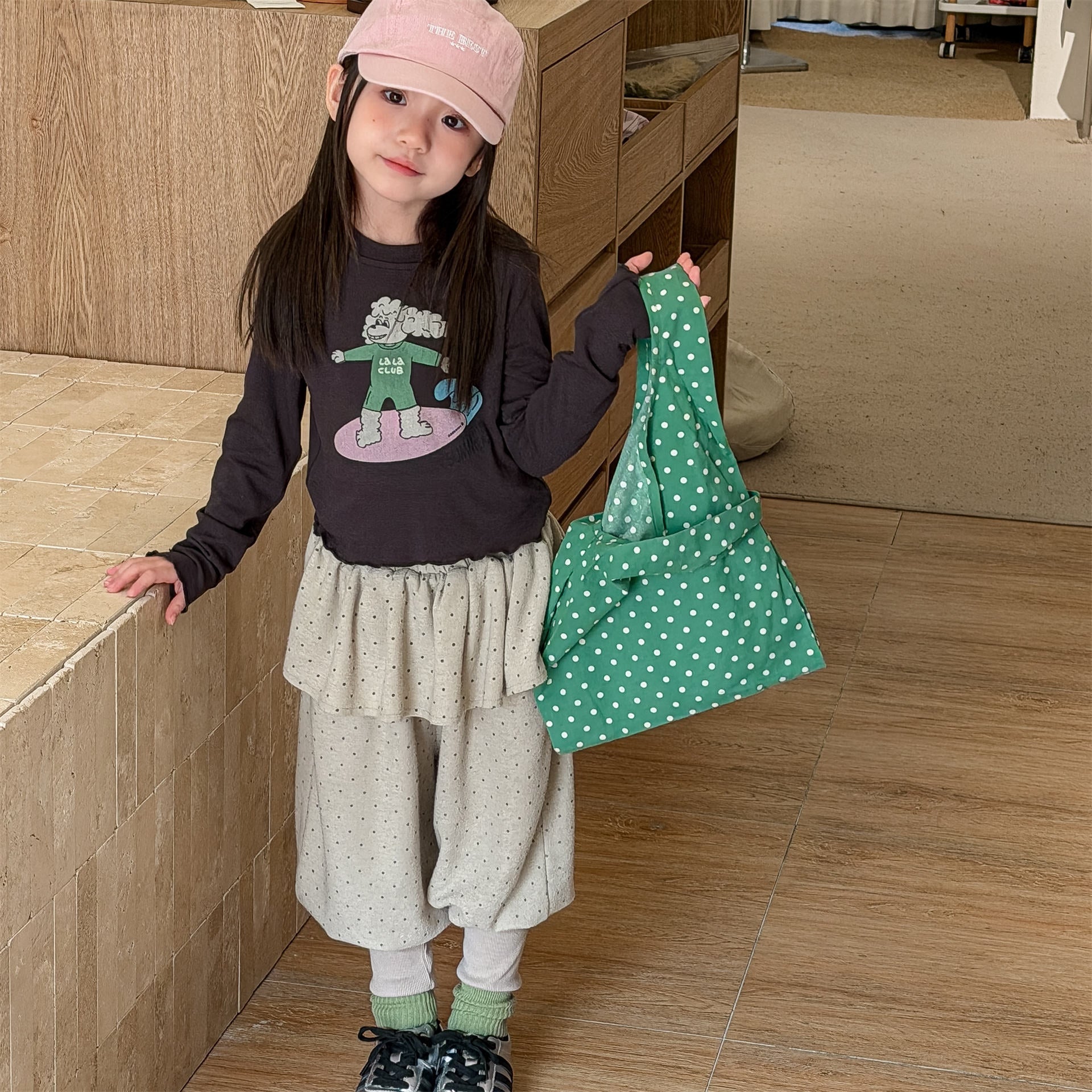 Dot Ruffle Cotton Harem Pants ドット ラッフル スウェットパンツ【mh0012447】 ADbaby ロングパンツ・スウェットパンツ