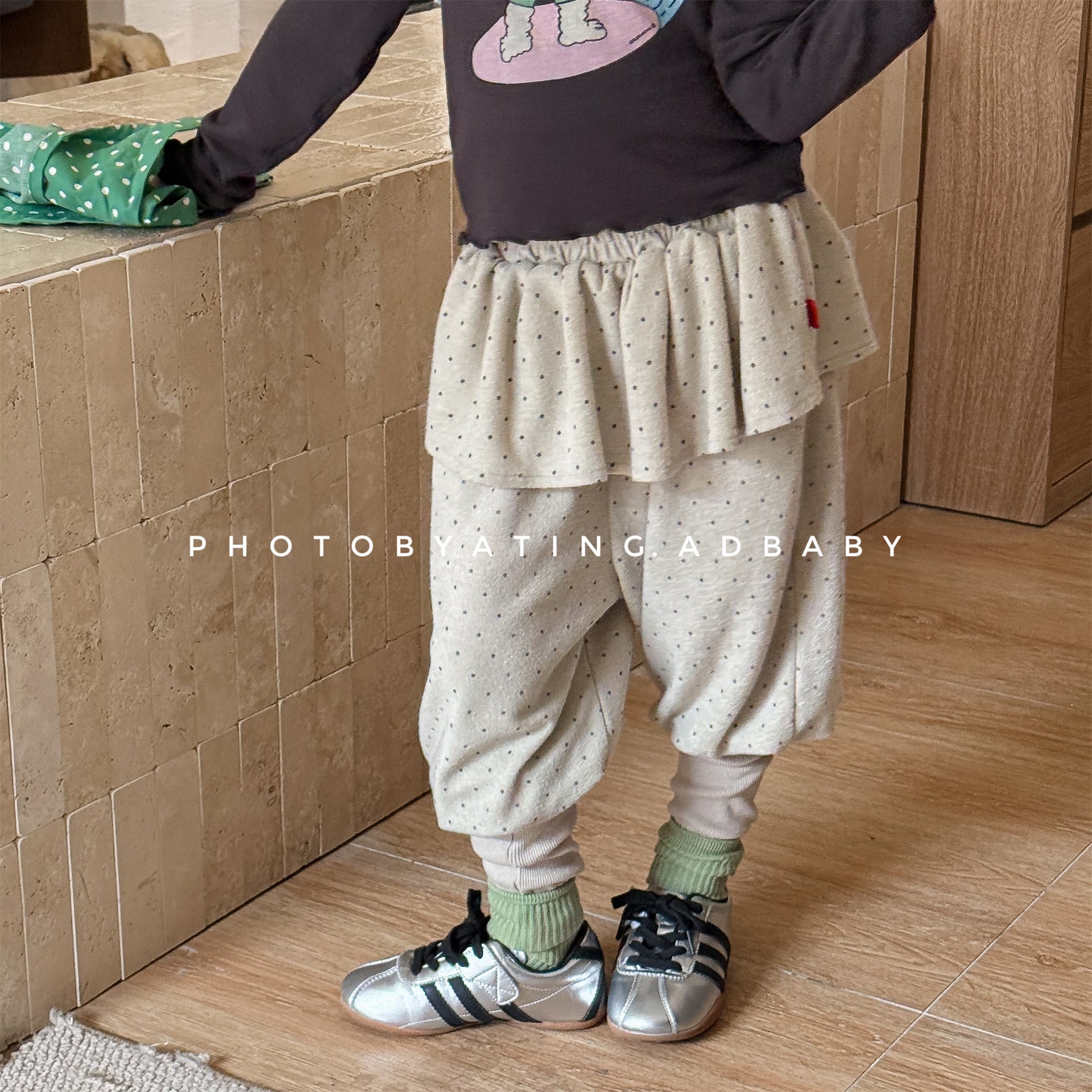 Dot Ruffle Cotton Harem Pants ドット ラッフル スウェットパンツ【mh0012447】 ADbaby ロングパンツ・スウェットパンツ
