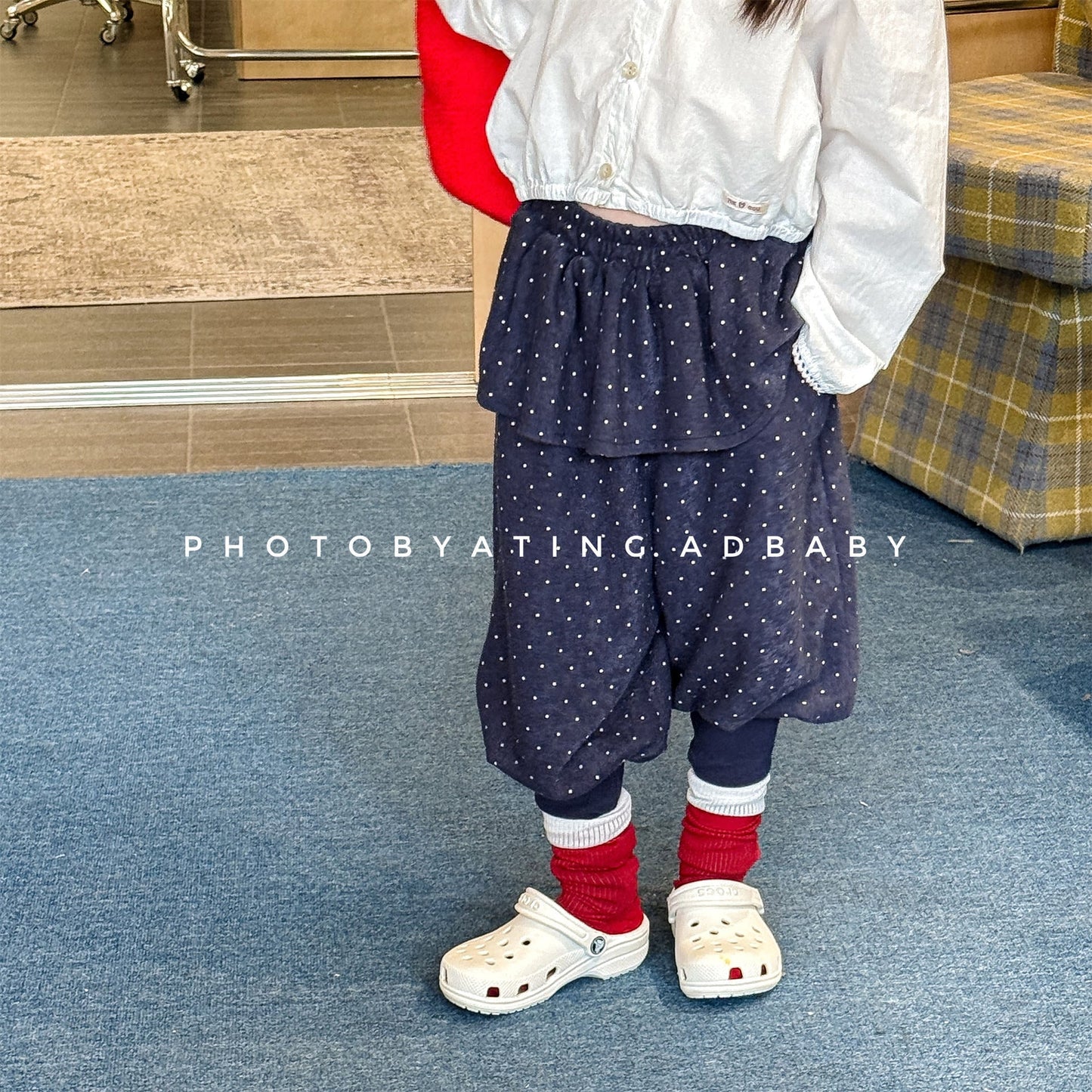 Dot Ruffle Cotton Harem Pants ドット ラッフル スウェットパンツ【mh0012447】 ADbaby ロングパンツ・スウェットパンツ
