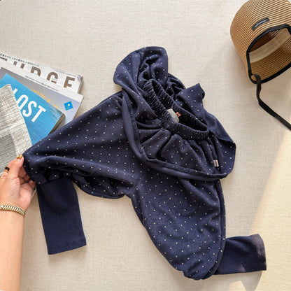 Dot Ruffle Cotton Harem Pants ドット ラッフル スウェットパンツ【mh0012447】 Navy / 80cm ADbaby ロングパンツ・スウェットパンツ