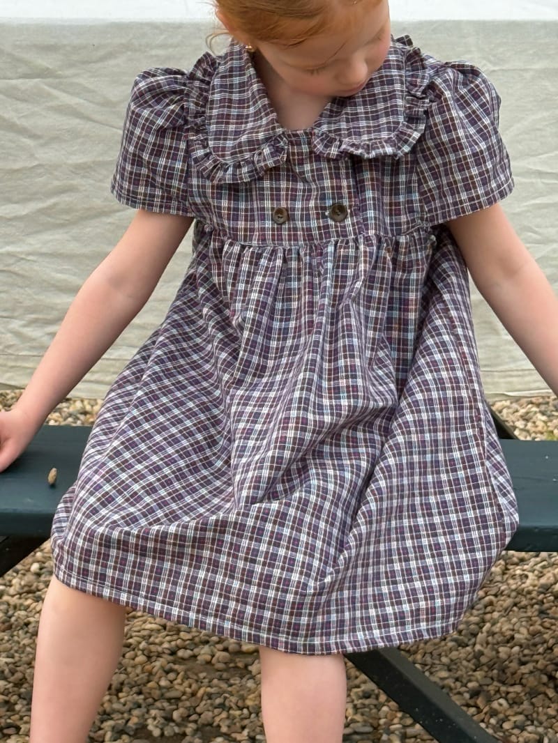 Double Breasted Plaid Doll Collar Dress チェック柄 フリル襟 半袖ワンピース【mh0012810】 Chengle 半袖ワンピース