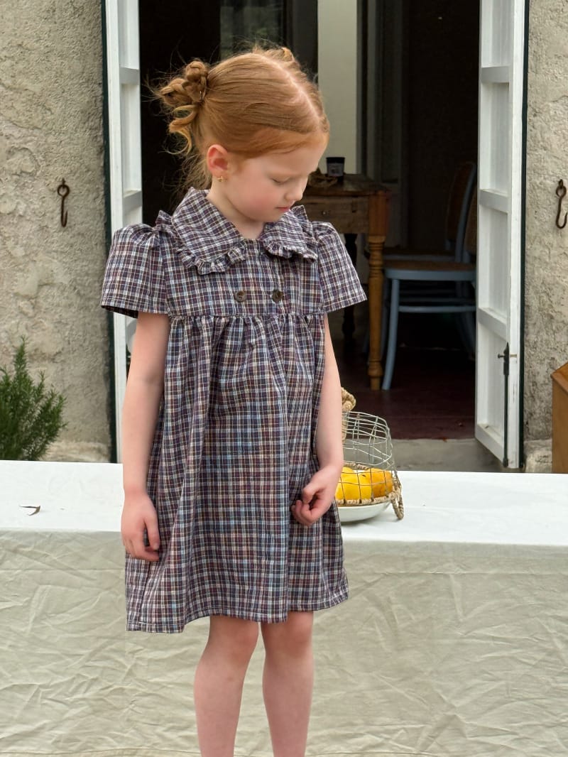Double Breasted Plaid Doll Collar Dress チェック柄 フリル襟 半袖ワンピース【mh0012810】 Chengle 半袖ワンピース