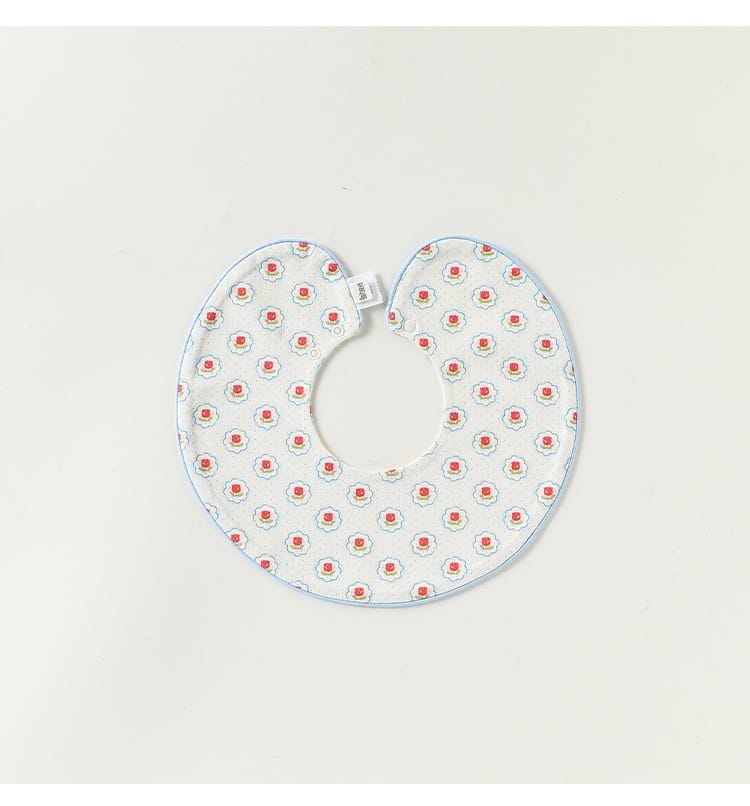 Double Sided Contrast Piping Cotton フルーツ チェリー スタイ【mh0012772】 Piping light blue flower letter / One Size Beitaoya よだれかけ