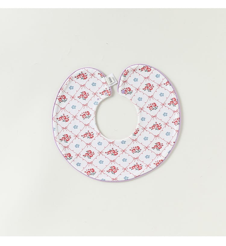 Double Sided Contrast Piping Cotton フルーツ チェリー スタイ【mh0012772】 Piping small roses / One Size Beitaoya よだれかけ