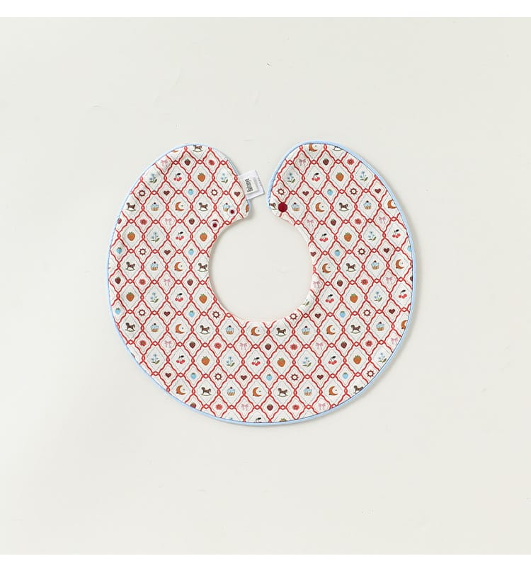 Double Sided Contrast Piping Cotton フルーツ チェリー スタイ【mh0012772】 The red diamond is interesting / One Size Beitaoya よだれかけ