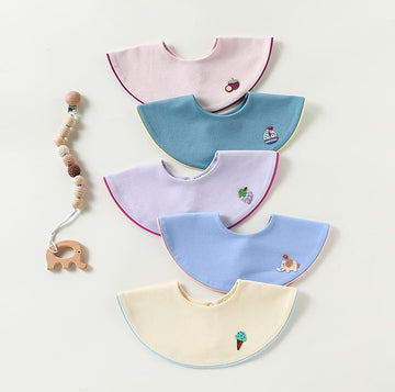 Double Sided Contrast Piping Cotton ワンポイント 刺繍 スタイ【mh0012774】 Beitaoya よだれかけ