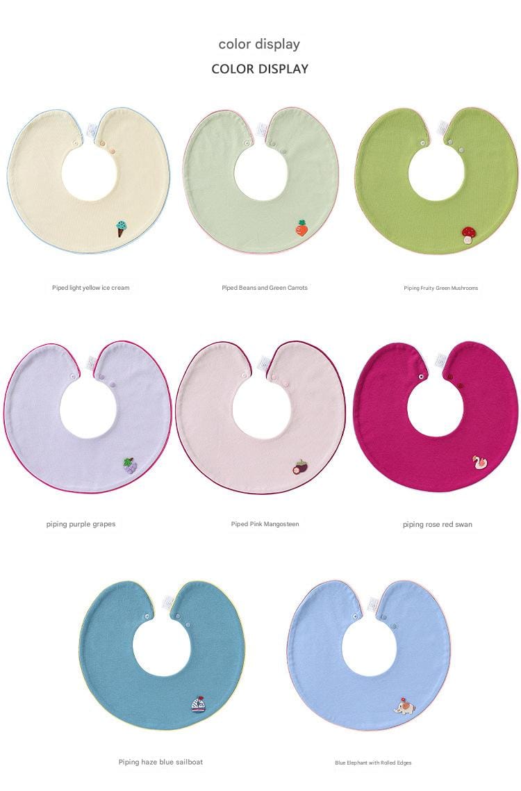 Double Sided Contrast Piping Cotton ワンポイント 刺繍 スタイ【mh0012774】 Beitaoya よだれかけ
