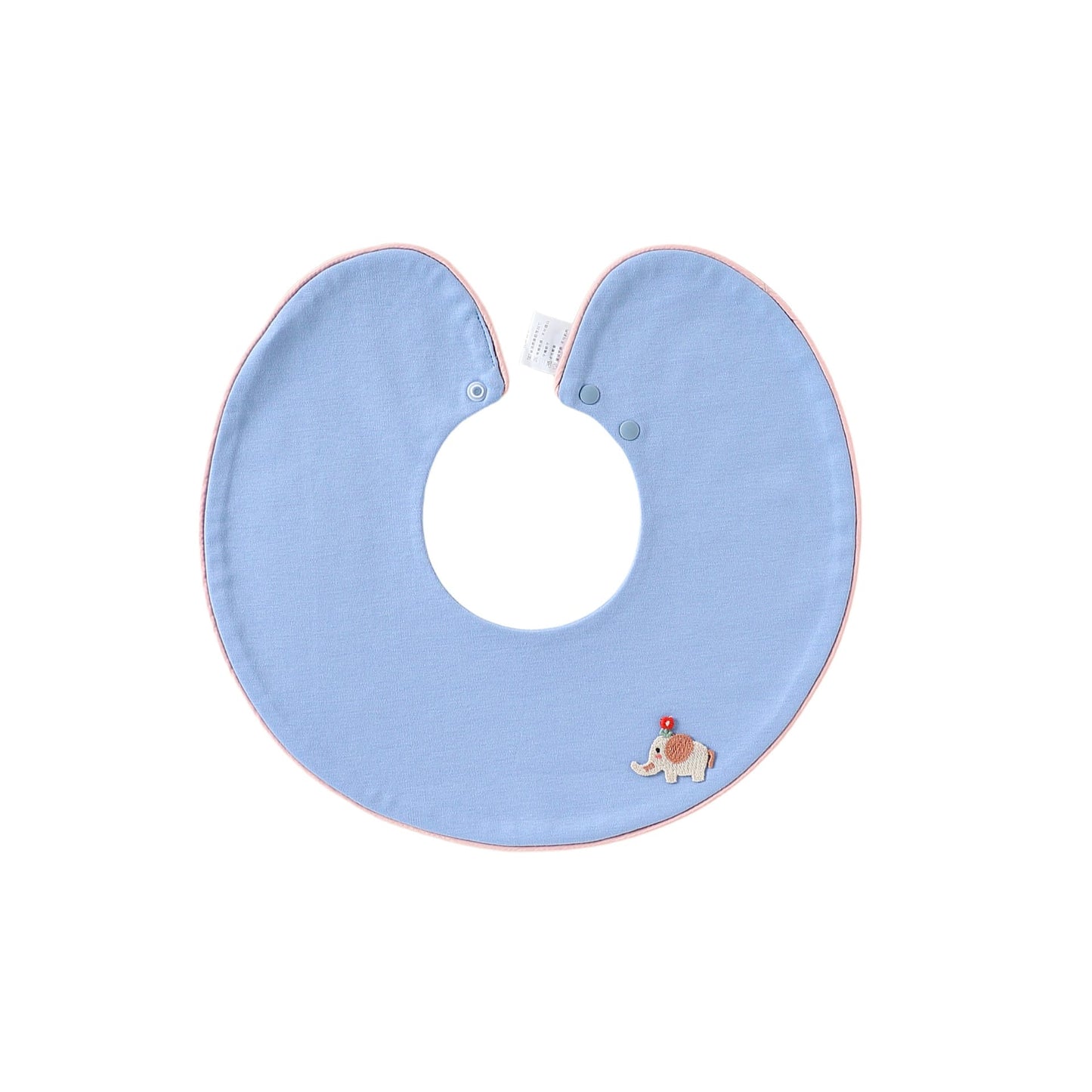 Double Sided Contrast Piping Cotton ワンポイント 刺繍 スタイ【mh0012774】 Piping sky blue baby elephant / One Size Beitaoya よだれかけ
