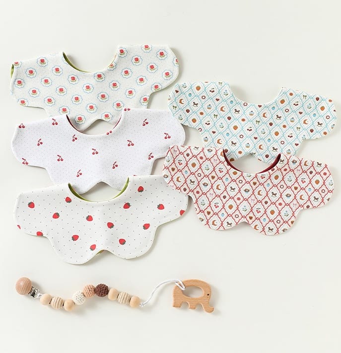 Double Sided Petal Shape Printed Cotton フルーツ チェリー スタイ【mh0012773】 Beitaoya よだれかけ