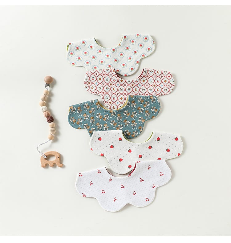 Double Sided Petal Shape Printed Cotton フルーツ チェリー スタイ【mh0012773】 Beitaoya よだれかけ