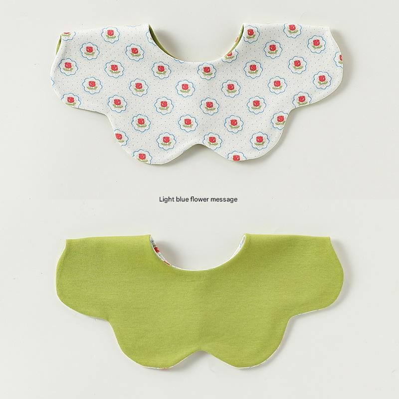 Double Sided Petal Shape Printed Cotton フルーツ チェリー スタイ【mh0012773】 Light blue flower letter / One Size Beitaoya よだれかけ