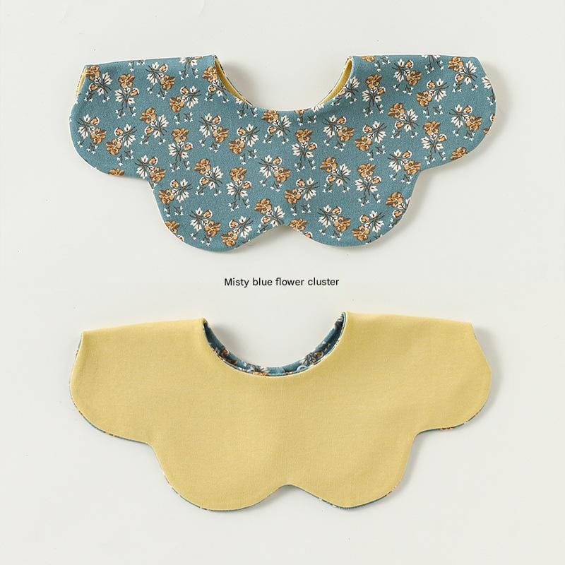 Double Sided Petal Shape Printed Cotton フルーツ チェリー スタイ【mh0012773】 Mist blue flower clusters / One Size Beitaoya よだれかけ