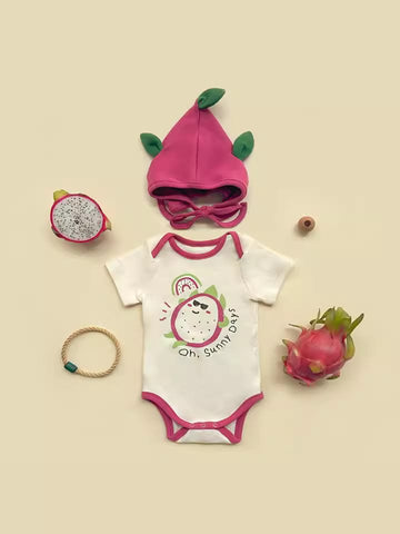 Dragon Fruit Short Sleeve Romper With Hat ドラゴンフルーツ 半袖ロンパース【mh0013390】 TOMMY'S GIFTS 半袖ロンパース