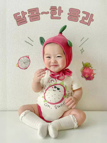 Dragon Fruit Short Sleeve Romper With Hat ドラゴンフルーツ 半袖ロンパース【mh0013390】 TOMMY'S GIFTS 半袖ロンパース