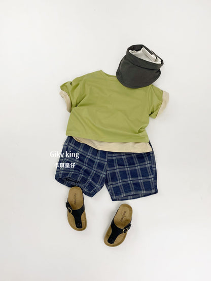 無地の半袖Tシャツ（ドロップショルダー）ライムグリーン系