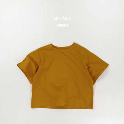 無地の半袖Tシャツ（ドロップショルダー）マスタードイエロー系・ワンカラー