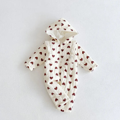 -ベビー ハート さくらんぼ チェリー フーディ アウター ジャンプスーツ - mamahalo shop - アウタージャンプスーツ -  べビー服 - 子供服 - 男の子 - 女の子