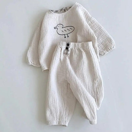 ベビー セットアップ 長袖 トップス パンツ チェック いぬ あひる - mamahalo shop - 長袖セットアップ - ベビー服 - 子供服 - 男の子 - 女の子