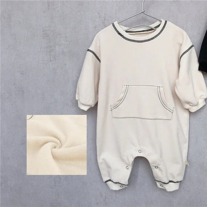 -ベビーロンパース ステッチ長袖ジャンプスーツ 2カラー - mamahalo shop - 長袖ロンパース -  べビー服 - 子供服 - 男の子 - 女の子
