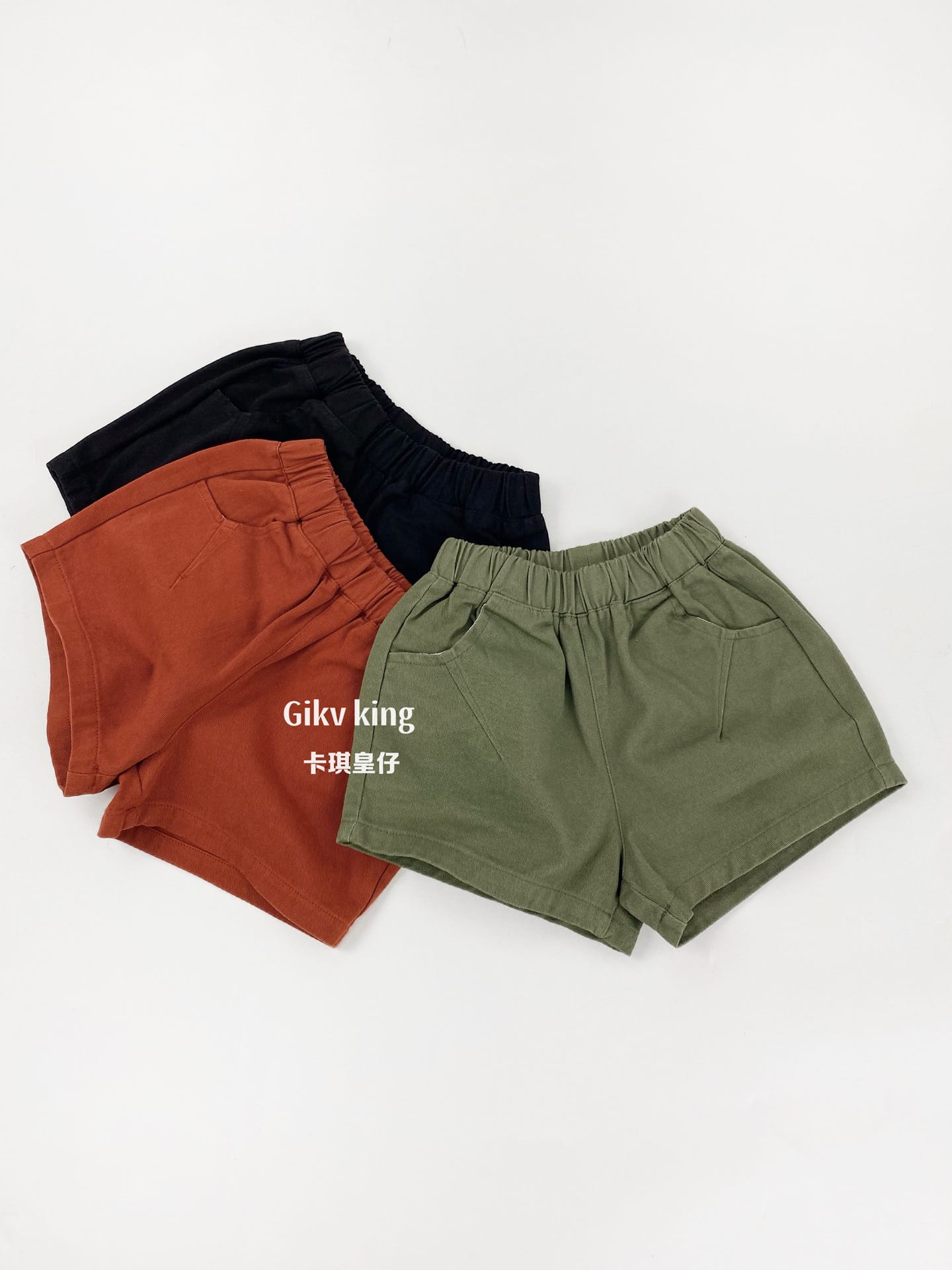 Elastic Waist Solid Casual Shorts 無地 シンプル ショートパンツ【mh0012827】 Gikv king ハーフパンツ・ショートパンツ