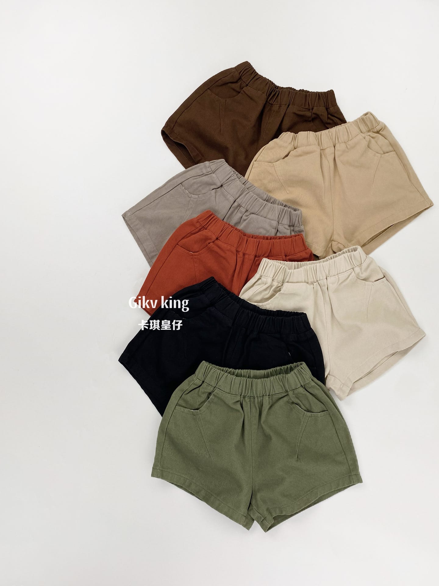 Elastic Waist Solid Casual Shorts 無地 シンプル ショートパンツ【mh0012827】 Gikv king ハーフパンツ・ショートパンツ