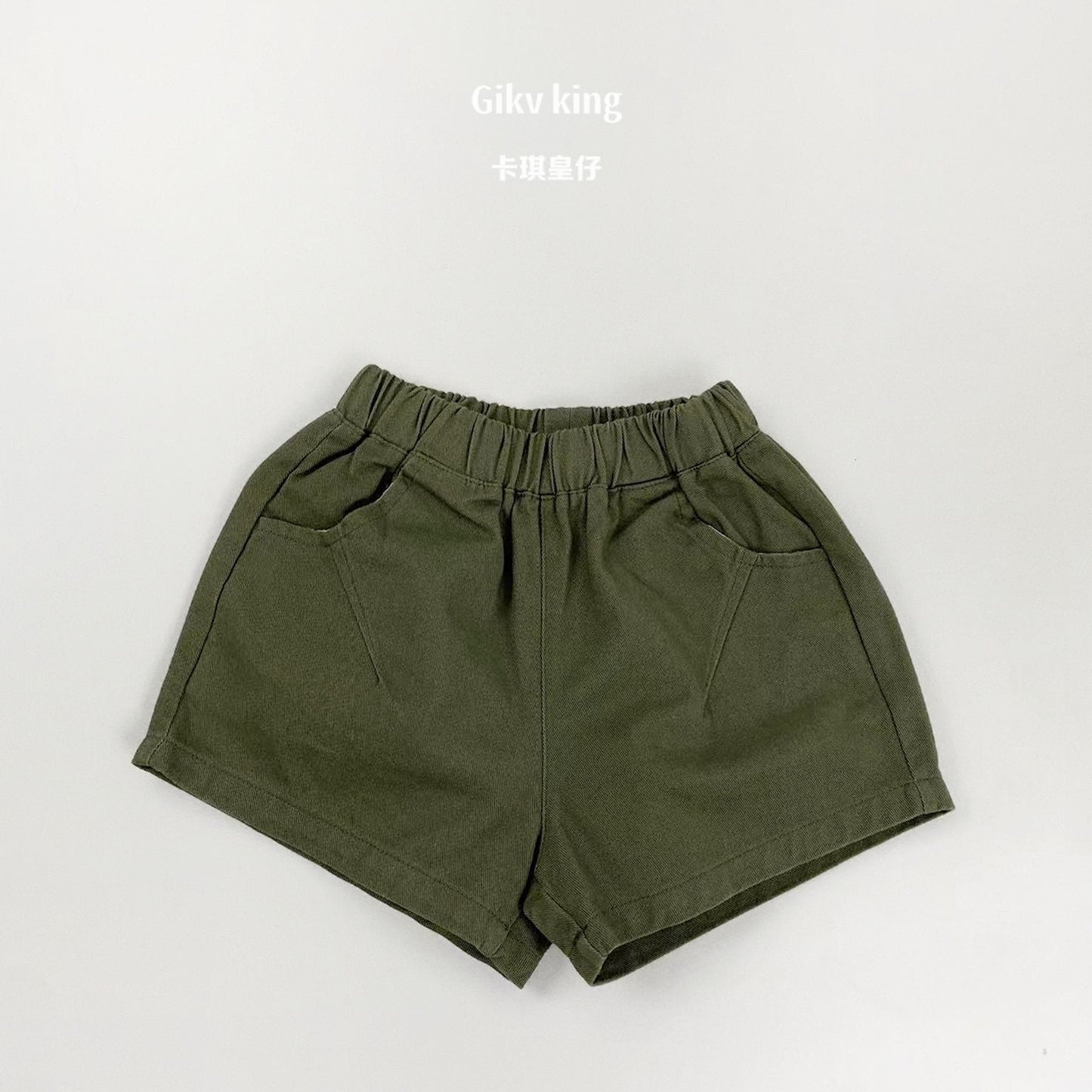 Elastic Waist Solid Casual Shorts 無地 シンプル ショートパンツ【mh0012827】 Moss Green / 80cm Gikv king ハーフパンツ・ショートパンツ