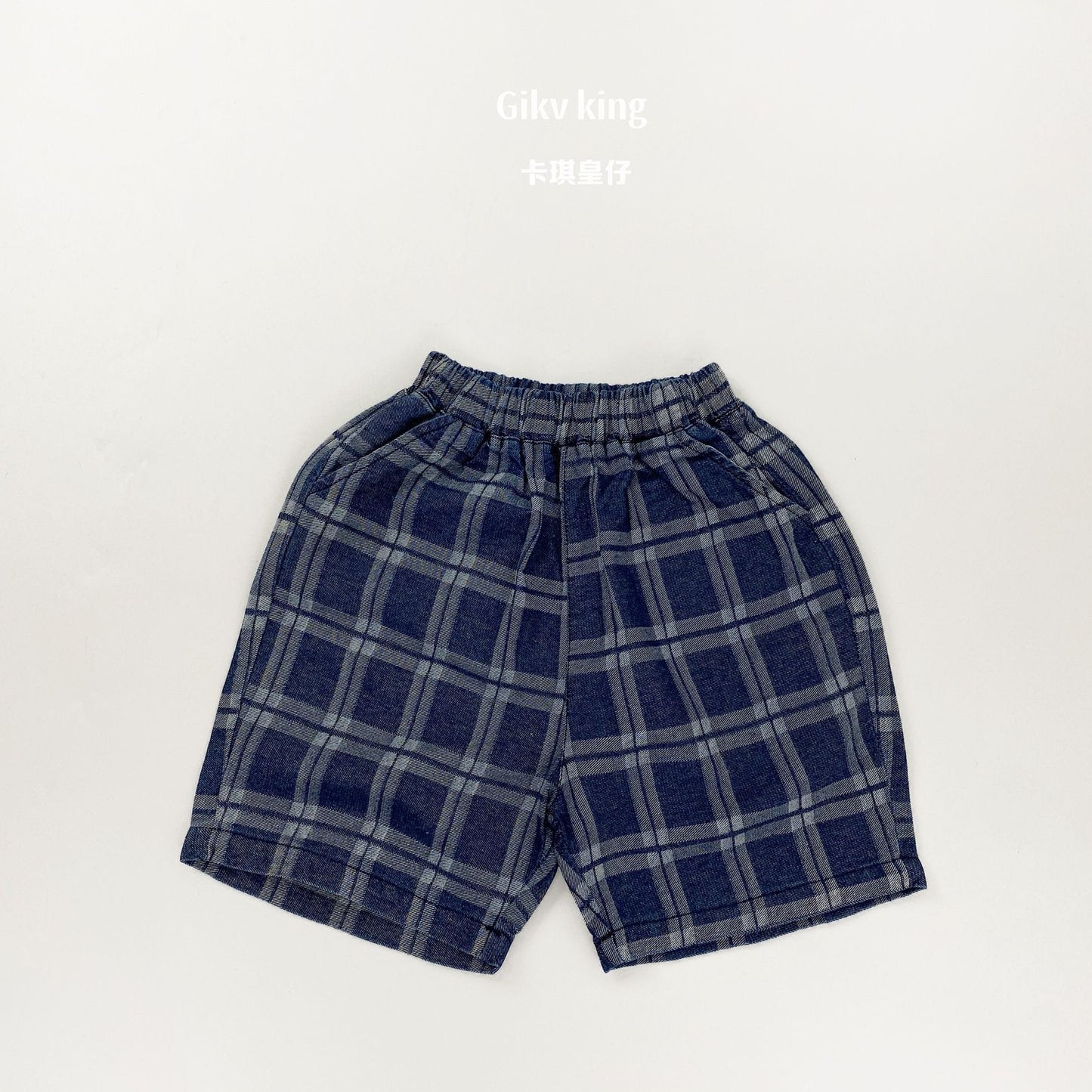 Elastic Waistband Denim Short Pants グラフチェック ハーフパンツ【mh0012842】 Dark Blue / 80cm Gikv king ハーフパンツ・ショートパンツ