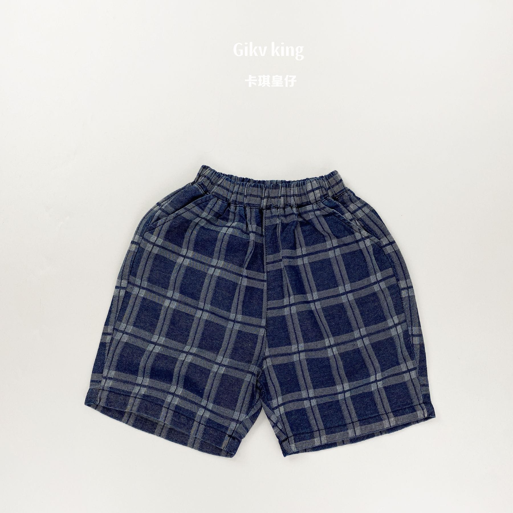 Elastic Waistband Denim Short Pants グラフチェック ハーフパンツ【mh0012842】 Dark Blue / 80cm Gikv king ハーフパンツ・ショートパンツ