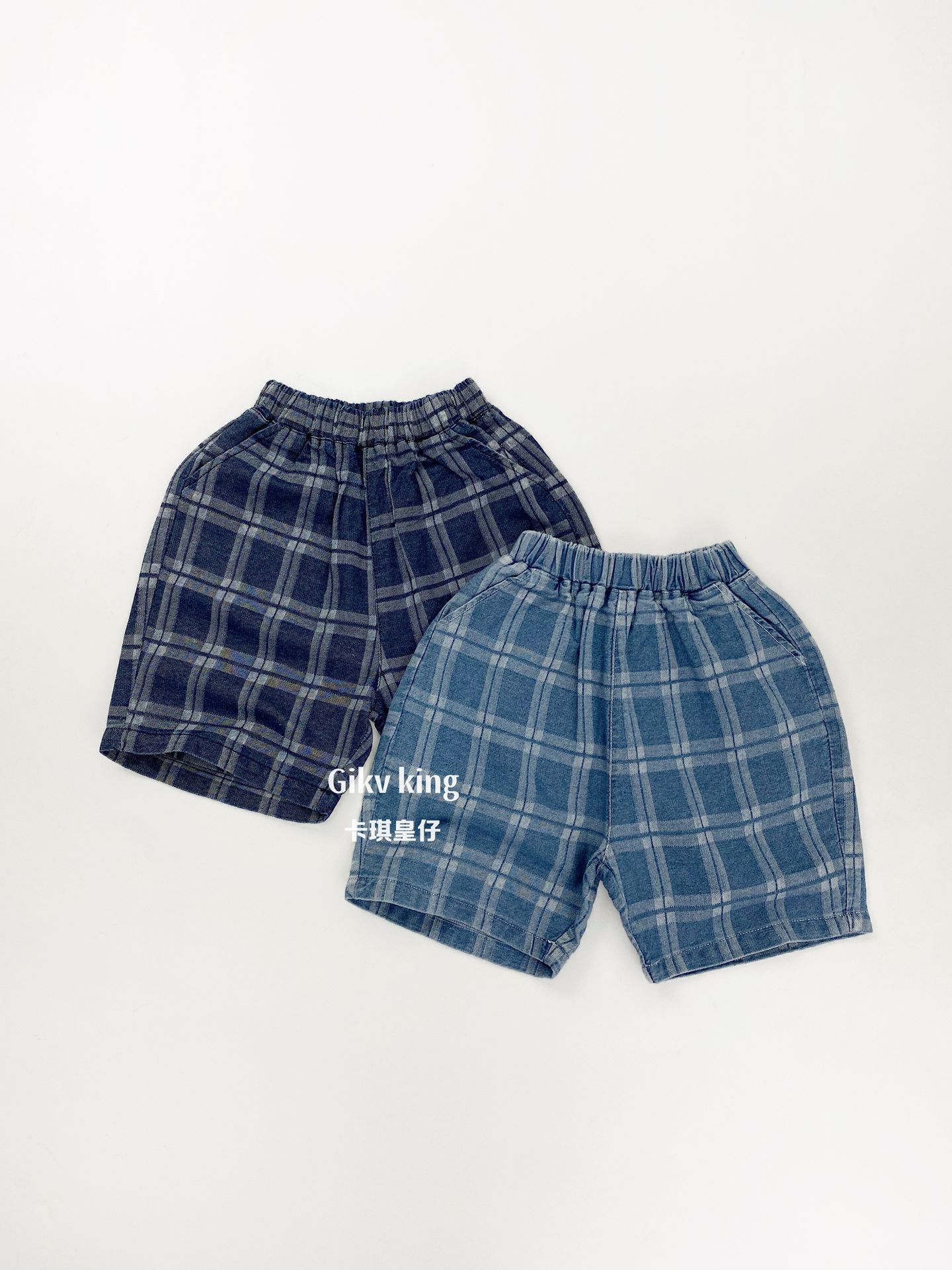 Elastic Waistband Denim Short Pants グラフチェック ハーフパンツ【mh0012842】 Gikv king ハーフパンツ・ショートパンツ