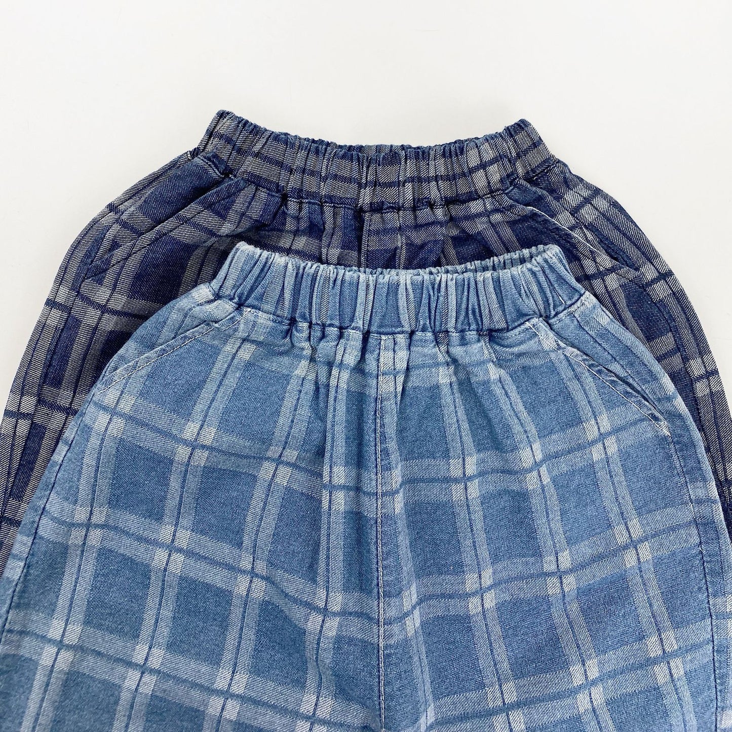 Elastic Waistband Denim Short Pants グラフチェック ハーフパンツ【mh0012842】 Gikv king ハーフパンツ・ショートパンツ