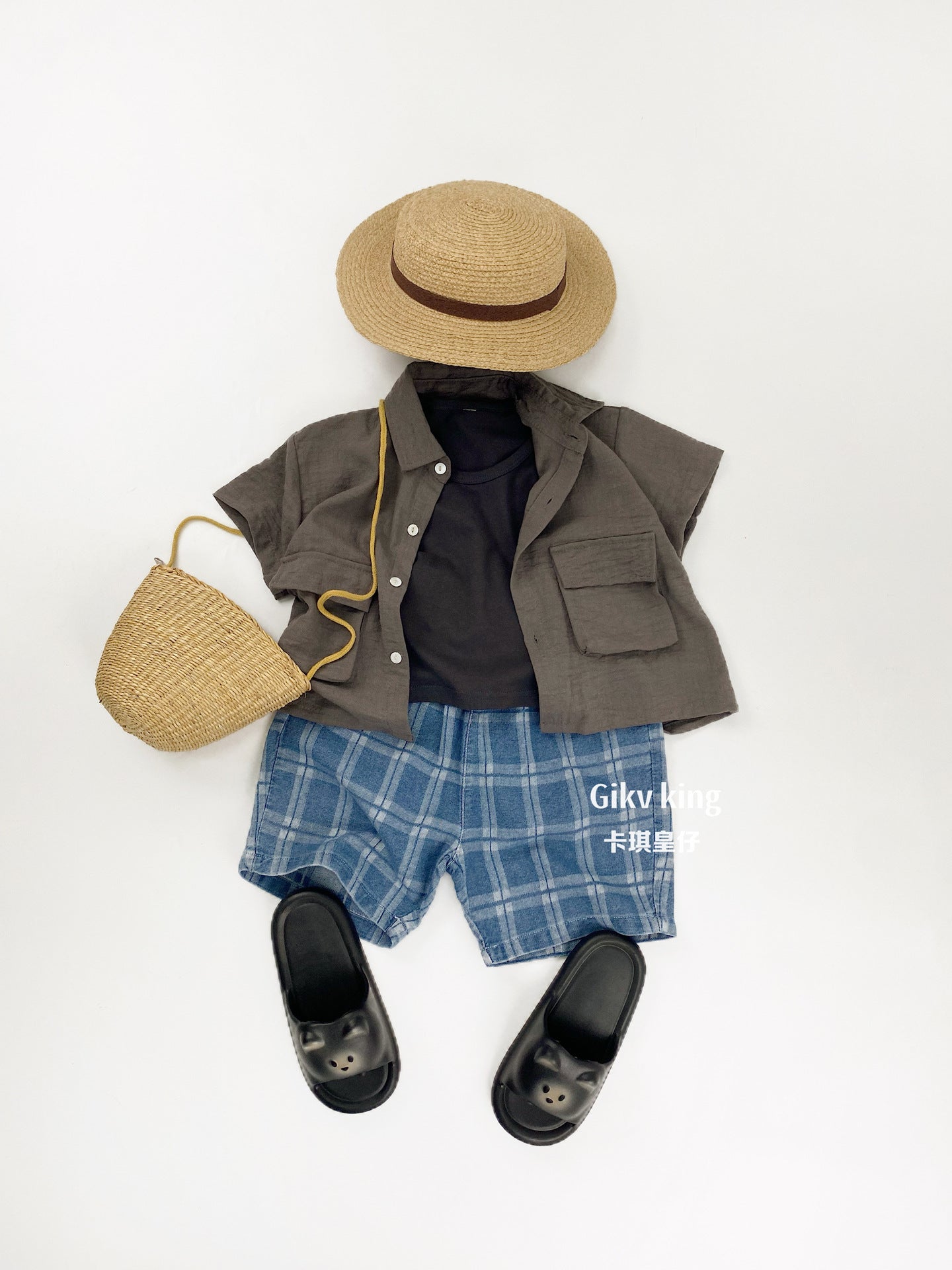 Elastic Waistband Denim Short Pants グラフチェック ハーフパンツ【mh0012842】 Gikv king ハーフパンツ・ショートパンツ