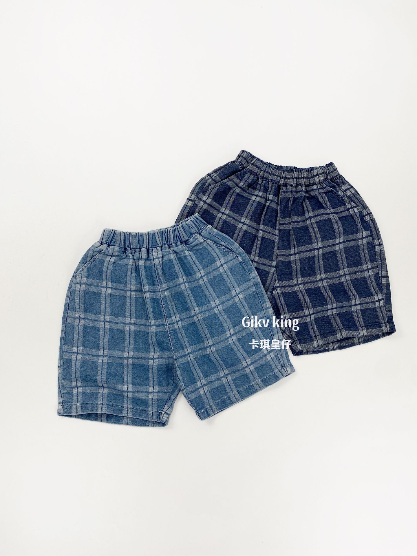 Elastic Waistband Denim Short Pants グラフチェック ハーフパンツ【mh0012842】 Gikv king ハーフパンツ・ショートパンツ
