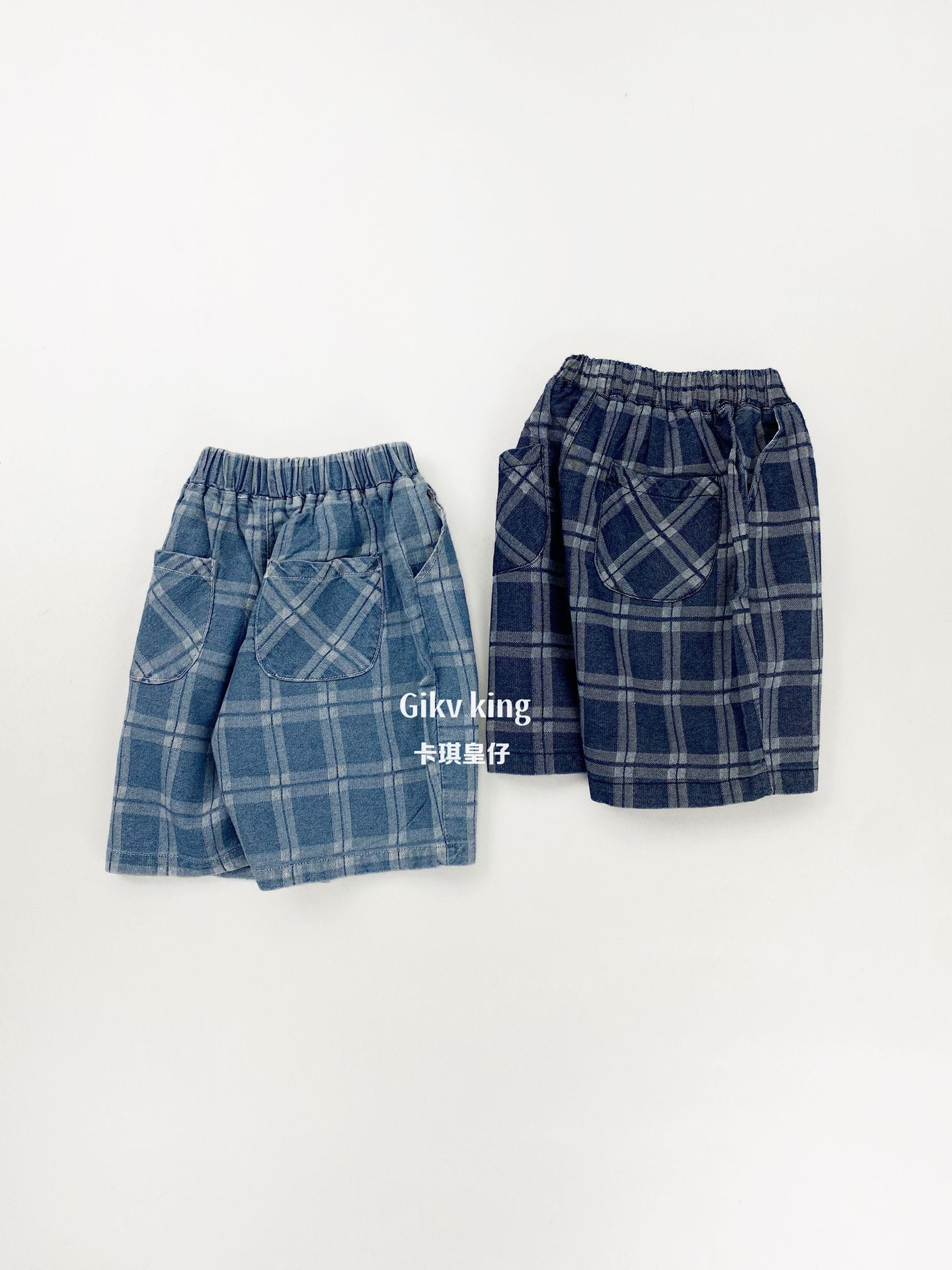 Elastic Waistband Denim Short Pants グラフチェック ハーフパンツ【mh0012842】 Gikv king ハーフパンツ・ショートパンツ