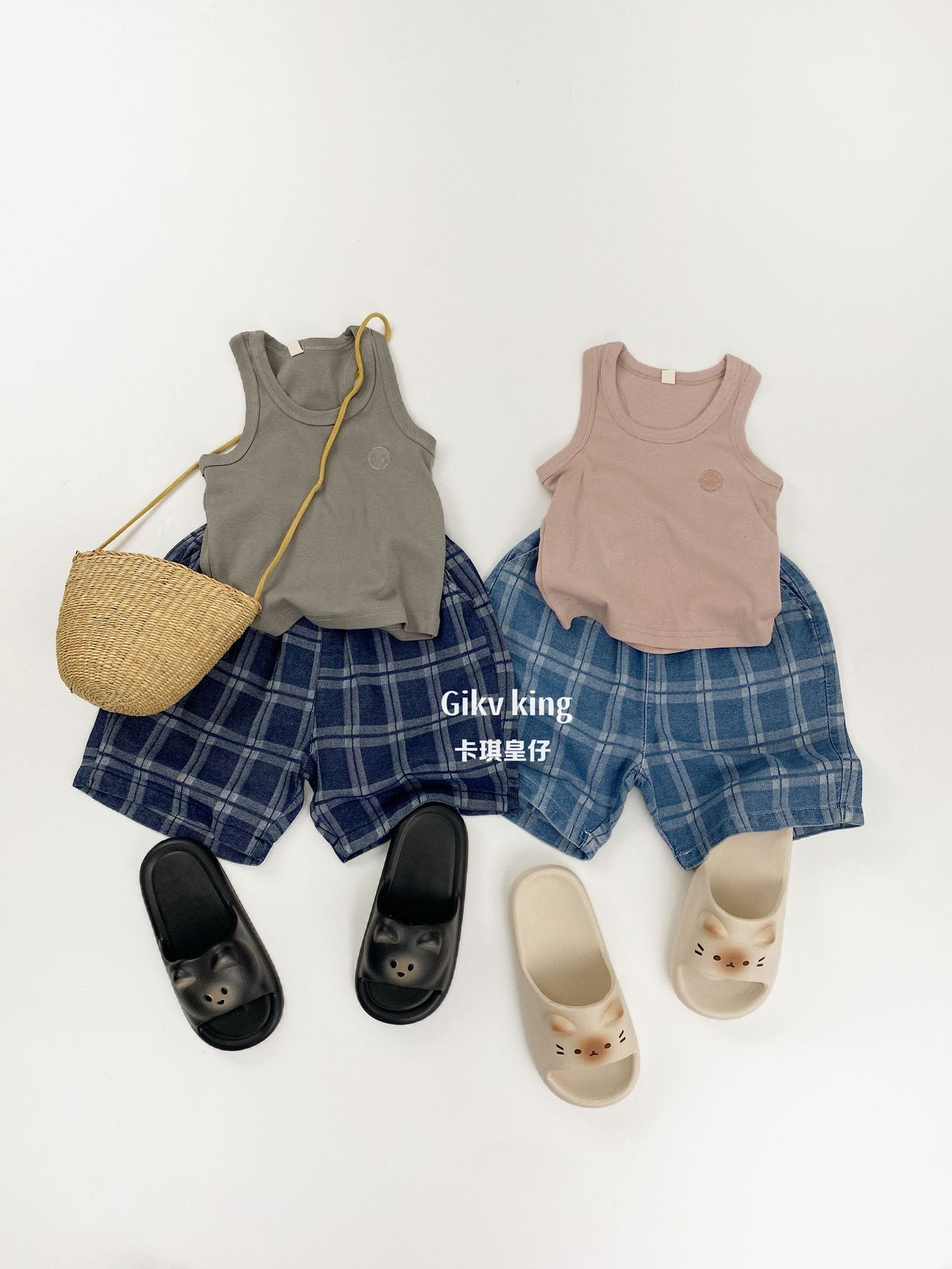 Elastic Waistband Denim Short Pants グラフチェック ハーフパンツ【mh0012842】 Gikv king ハーフパンツ・ショートパンツ