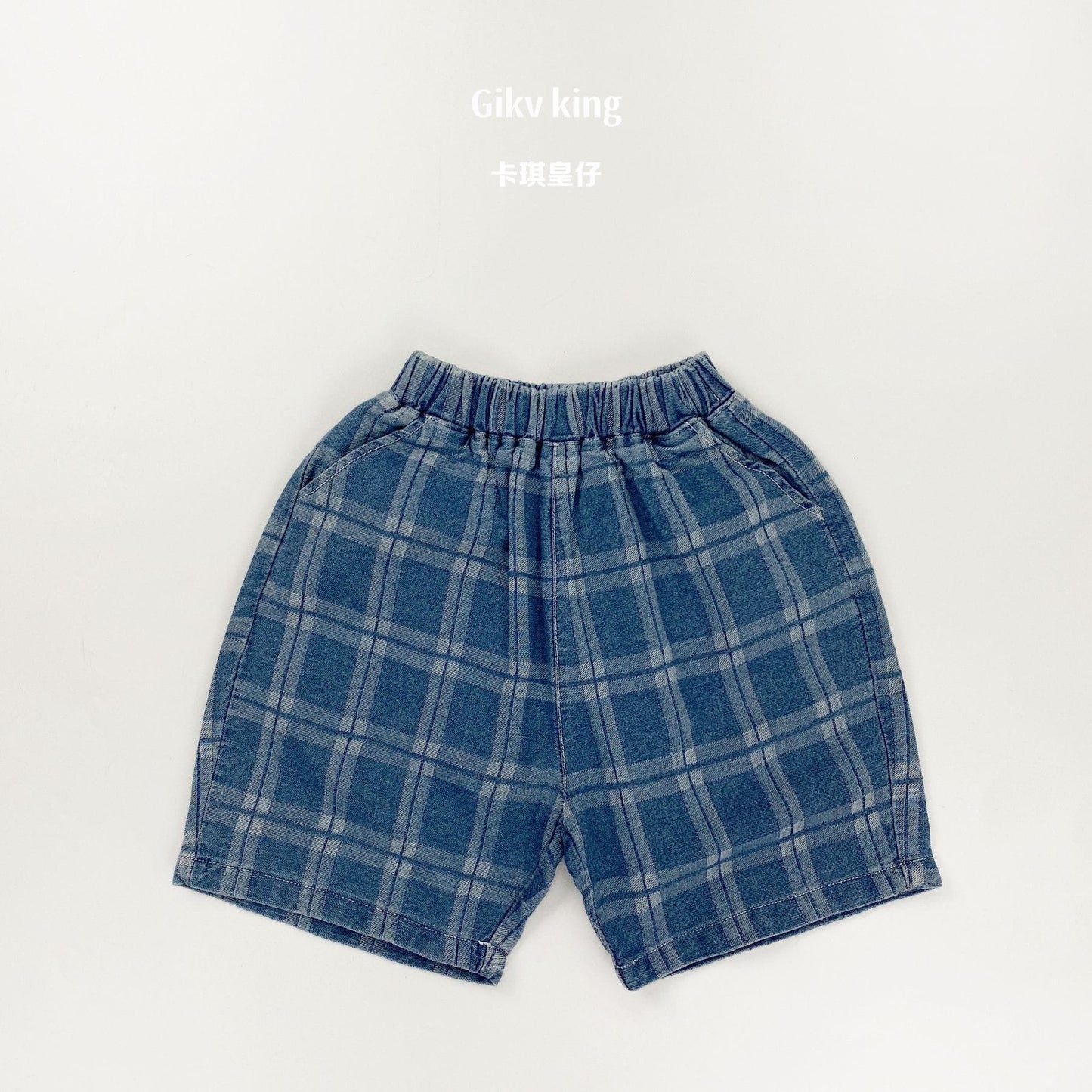 Elastic Waistband Denim Short Pants グラフチェック ハーフパンツ【mh0012842】 Light Blue / 80cm Gikv king ハーフパンツ・ショートパンツ