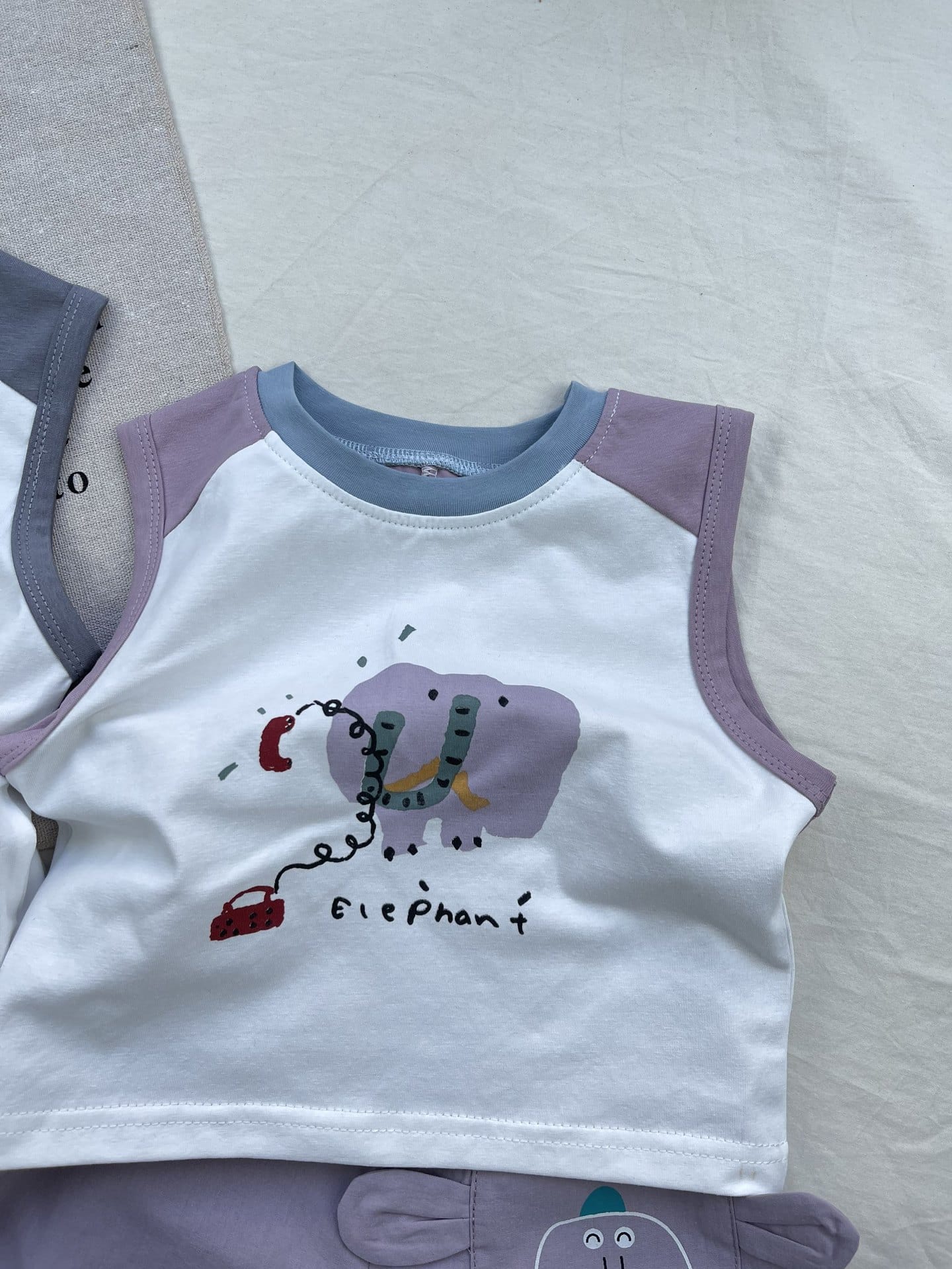 Elephant Graphic Vest Set ゾウ イラスト ノースリーブセット【mh0012916】 yi nian ni ノースリーブセットアップ