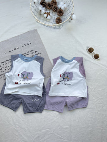 Elephant Graphic Vest Set ゾウ イラスト ノースリーブセット【mh0012916】 yi nian ni ノースリーブセットアップ